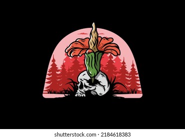 Illustration design of the Corpse flower growing on the skull