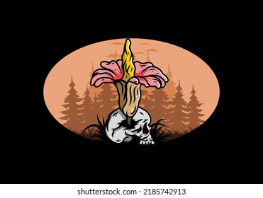 Illustration design of the Corpse flower growing on the skull