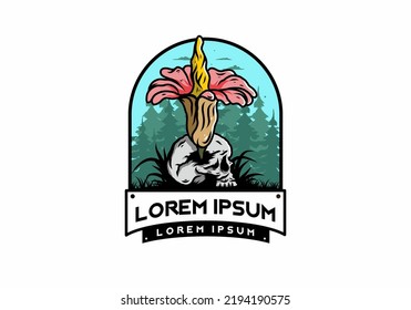 Illustration design of the Corpse flower growing on the skull