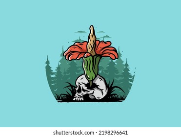 Illustration design of the Corpse flower growing on the skull