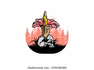 Illustration design of the Corpse flower growing on the skull