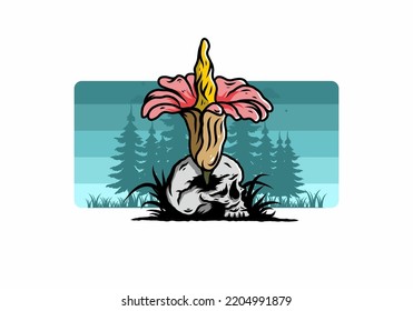 Illustration design the Corpse flower growing the skull