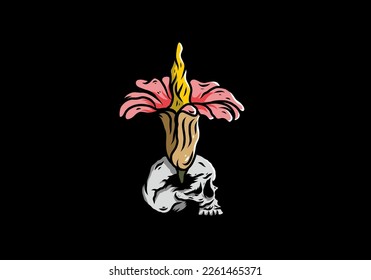 Illustration design the Corpse flower growing the skull