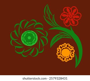 Illustration design of a curved flower stalk on a maroon background