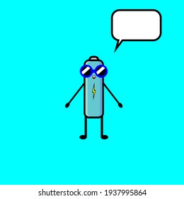 Illustration design of cute battery character wearing blue glasses