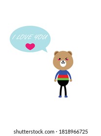 Illustration design of cute bear wearing blue shirt
