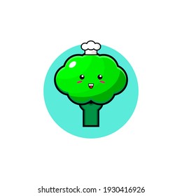 Illustration design of cute broccoli vegetable character being a chef