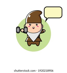 Illustration design of cute brown dwarf lifting a barbell