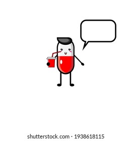 Illustration design of cute capsule medicine character drinking