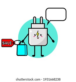 Illustration design of cute charger character carrying groceries