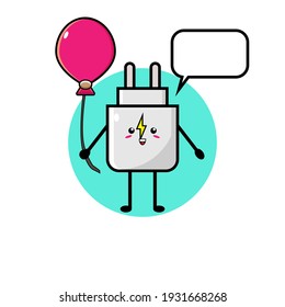 Illustration design of cute charger character carrying a gift