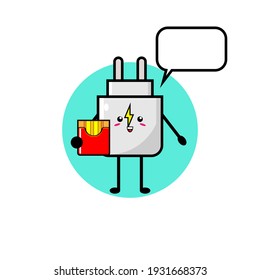 Illustration design of cute charger character eating potato snack