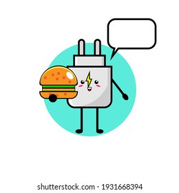 Illustration design of cute charger character eating burger