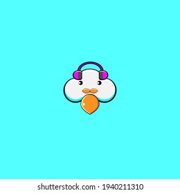 Illustration design of cute cloud character listening to music