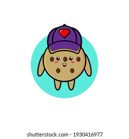 Diseño ilustrativo de un personaje de una galleta linda con un sombrero con corazón