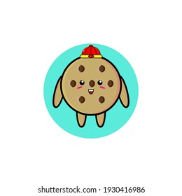 Illustration design of cute cookie character wearing red hat