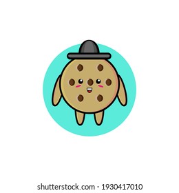 Illustration design of cute cookie character wearing black hat