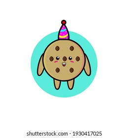 Illustration design of cute cookie character wearing birthday hat