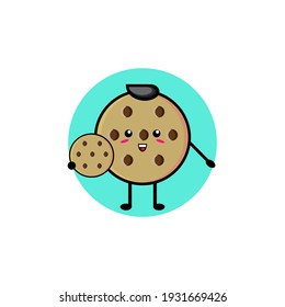 Illustration design of cute cookie character eating cookies