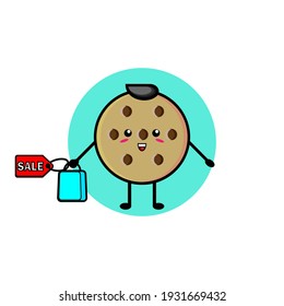 Illustration design of cute cookie character carrying groceries