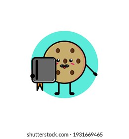 Illustration design of cute cookie character carrying a notebook