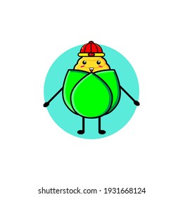Diseño ilustrativo de un lindo personaje de maíz con sombrero rojo