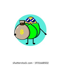 Illustration design of cute corn character carrying treasure