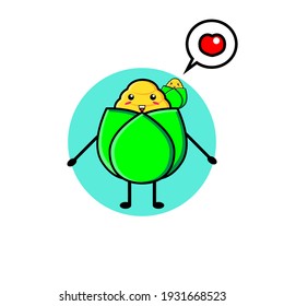 Illustration design of cute corn character carrying cubs