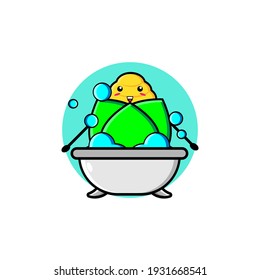 Diseño ilustrativo de un lindo personaje de maíz tomando una ducha
