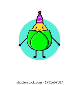 Illustration design of cute corn character wearing a birthday hat