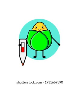 Illustration design of cute corn character carrying temperature gauge