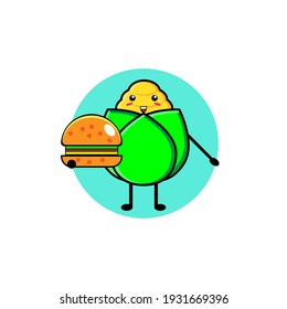 Diseño ilustrativo de la hamburguesa comiendo un lindo personaje de maíz