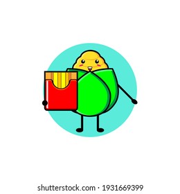 Diseño ilustrativo del lindo personaje de maíz comiendo palo de papa