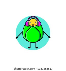 Diseño ilustrativo de personajes adorables de maíz escuchando música