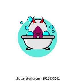 Illustration design of cute death god character taking a shower