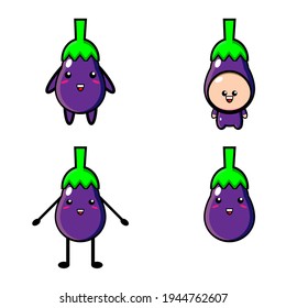 Illustration design of cute eggplant set