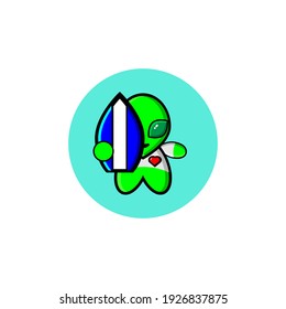 Illustration design of cute extraterrestrials character with surfboard