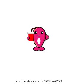 Illustration design of cute fish drinking