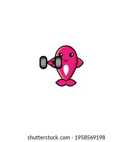 Illustration design of cute fish lifting a barbell