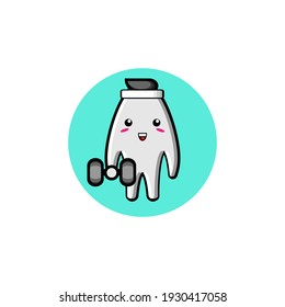 Illustration design of cute ghost character lifting a barbell