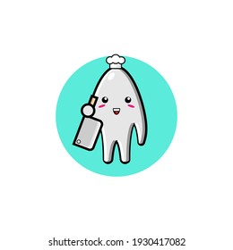 Diseño ilustrativo de un personaje fantasma adorable con cuchillo de carnicero