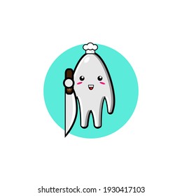 Diseño ilustrativo de un personaje fantasma lindo que lleva un cuchillo