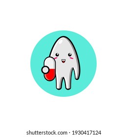 Illustration design of cute ghost character carrying medicine capsule