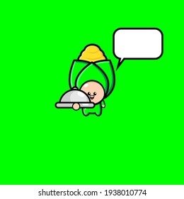Illustration design of a cute lamp character carrying a dish