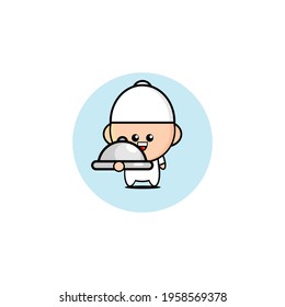 Illustration design of cute Muslim kid carrying food