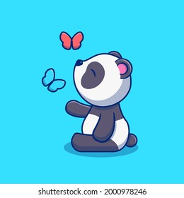 Illustration design of cute panda playing with butterfly. Isolated animal design concept. Perfect for landing pages, stickers, banners, book covers, etc