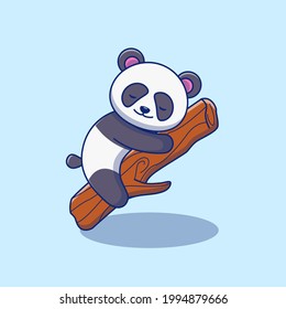 Illustration design of a cute panda sleeping on a tree trunk. Isolated animal design concept. Suitable for landing pages, stickers, banners, book covers, etc