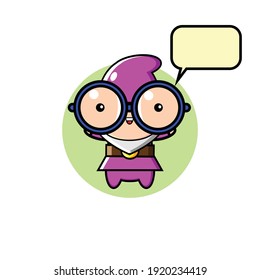 Illustration design of cute purple dwarf wearing glasses