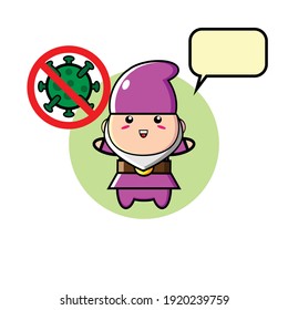 Illustration design of cute purple dwarf is banning corona virus