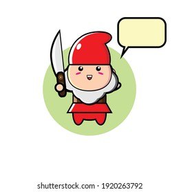 Illustration design of cute red dwarf carrying knife